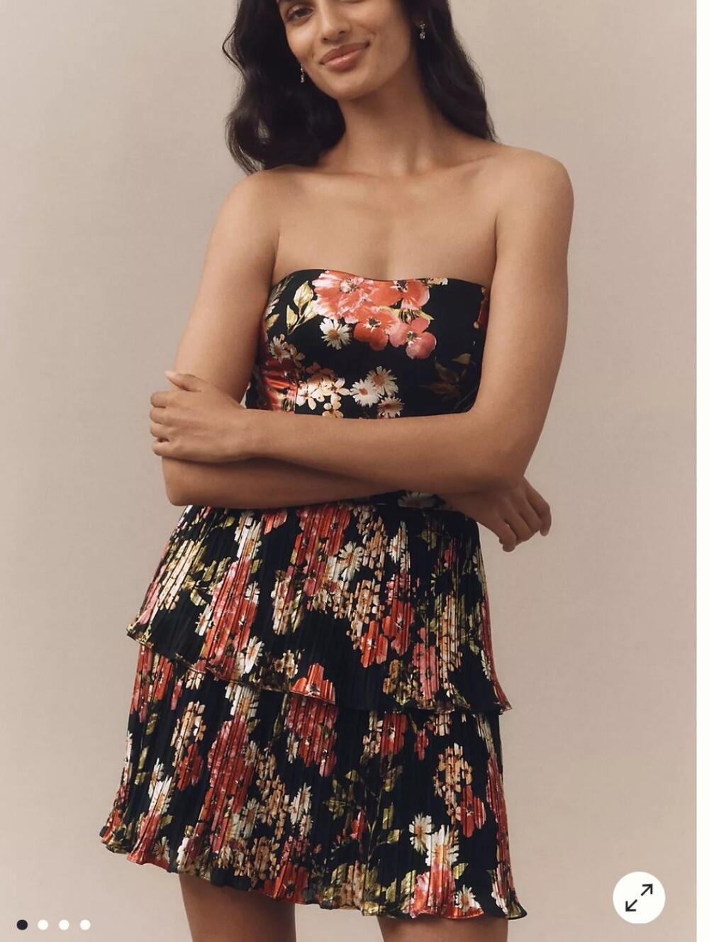 Dress The Population NEW Size XL: Strapless Black Floral Tiered Mini Dress